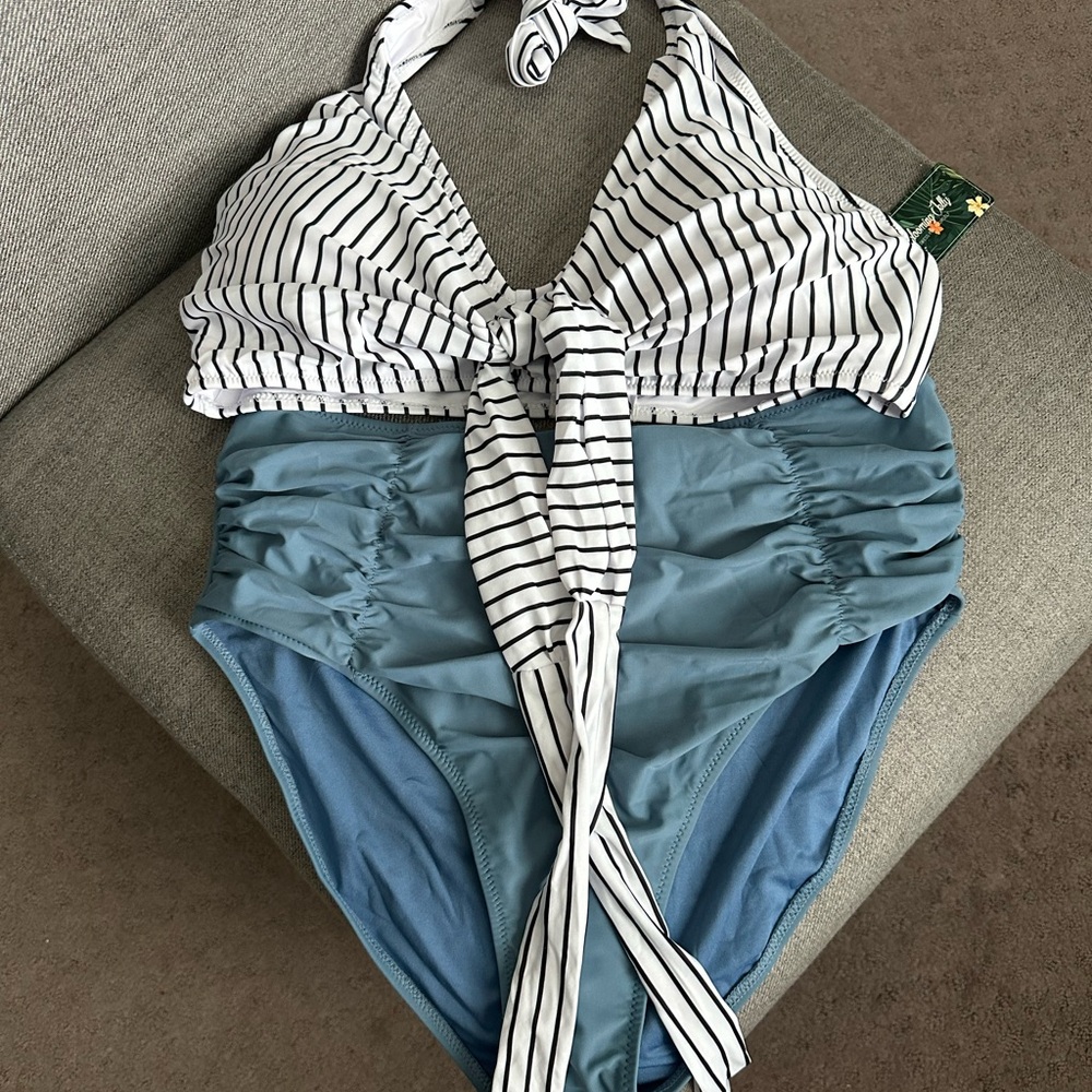 Striped Blue and White Bikini